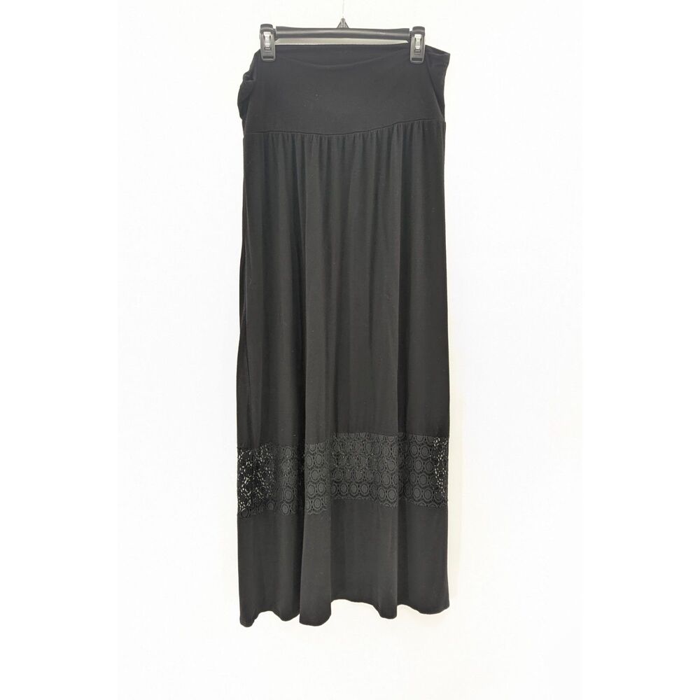 Loveappella 90's Grunge Lace Detail Black Maxi Stretch Indie Skirt Size Large